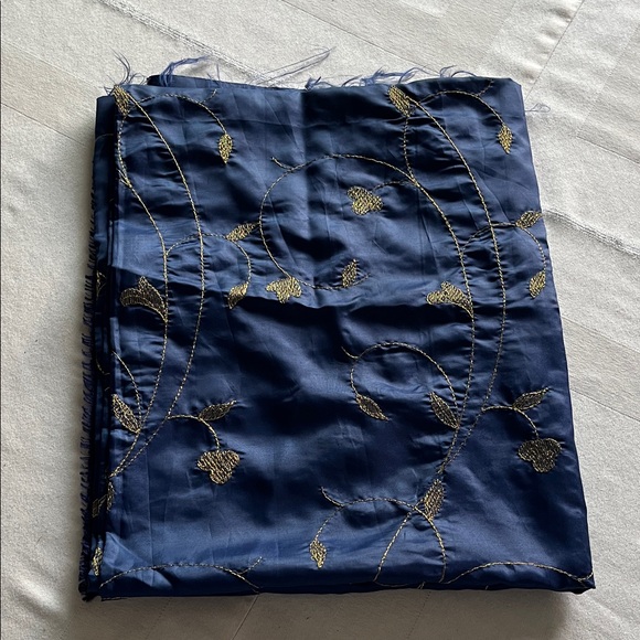 Other - Vintage Blue Fabric with Gold Metallic Thread Embroidery. 1Y 20” X 45”W Aprox